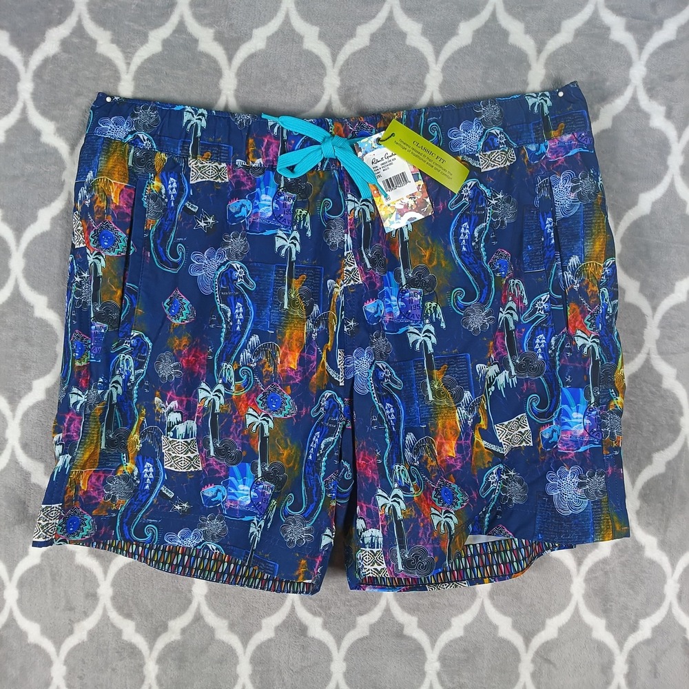 Robert Graham Swim Trunks Mens 2XL Blue Under The Sea Classic Fit